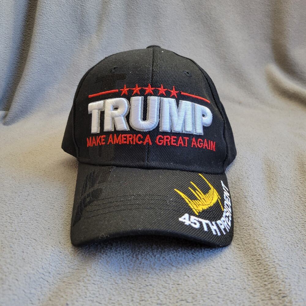 TRUMP HAT Cap Black Adjustable Gold Signature Embroidered 45 Stars MAGA Red